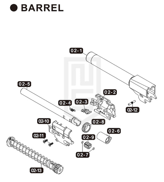 VFC M17 シリーズ 純正パーツ ダイアグラム #2 - バレル