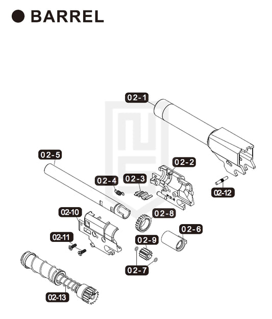 VFC M18 シリーズ 純正パーツ ダイアグラム #2 - バレル
