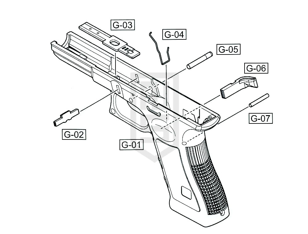 WE G-シリーズ (たん発 & 連発) 純正パーツ ダイアグラム #1